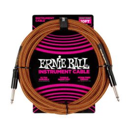 Ernie Ball P06468 Braided Instrument Cable Straight/Straight 10ft - Pumpkin Pie