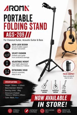 Aroma AGS-209 Foldable Guitar Stage Stand with Bracket Folding Tripod